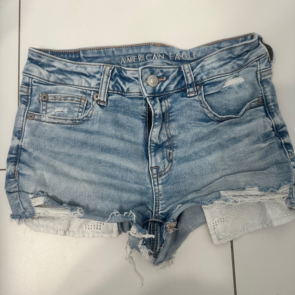 American Eagle Outfitters Light Blue Distressed Jean Shorts